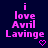 Pixelated text reads 'i love Avril Lavigne' with a pink heart symbol on dark blue background, two identical frames side-by-side.