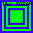 Four identical pixelated squares with green and blue borders, each containing "like SARAH" text at the top left.