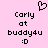 Pixelated buddy icon with pink background showing 'Carly at buddy4u :D' text and a heart symbol above the name.