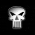 A 4-frame contact sheet of a pixelated Punisher skull icon with text fragments arranged across frames on black background.