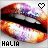 Pixelated lips with gradient colors and a heart symbol above, labeled 'HALIA' at the bottom.