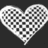 Two heart-shaped icons with a checkered pattern, one displaying red text reading "Peace Love & Vans." on a dark background.