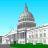 Pixelated image of a large domed building with white columns and green ground under blue sky.