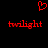 Red pixelated heart symbol above two identical red 'twilight' text strings on black background.