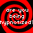 Red and black spiral pattern with white text reading 'are you being hypnotized?' repeated across four quadrants.