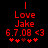 Red pixelated text and symbols on black background with two variations of heart positions.