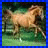A pixelated horse in mid-gallop on a green field with blurred background, next to blue text reading '4 Hoof Drivell' on a light blue