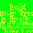 Green background with blue dots and yellow text repeating 'hola! Inter Freinter Krea Is finally Is finally REmming Here I am Have I' in a pixelated pattern.