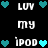 Pixelated text and heart icons arranged in a pattern on black background, with animated color changes between cyan and teal hearts
