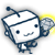 Pixelated cartoon character with square head, antenna, and smile holding a gray rock-like object against yellow background.