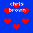 Blue background with red pixelated hearts and white text reading 'chris brown' in multiple locations.