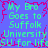 Pixelated text repeats across a blue background with pink decorative borders, displaying 'My Bro Goes to Suffolk University SU for life' in green lettering.
