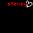Red pixelated text 'stevey' with a white heart-shaped cursor replacing the letter 'y', displayed twice on black background.