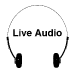 A contact sheet of 18 animated frames showing a black-and-white headphone icon with "Live Audio" text, displaying audio waveform animation across the ear cups from left to right and top to bottom.