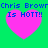 Green background with four pink hearts and blue text reading 'Chris Brown Is HOTT!!' in pixelated font.