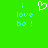 Green background with light blue text reading 'i love bo !' and a white pixelated heart symbol above the right side of the text.