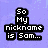 Pixelated text blocks on a light purple background with black outlines and white fill, arranged in six distinct sections.