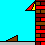 Animated pixel art sequence showing a stick figure skater navigating brick walls with brown ramps against a bright blue background, displaying movement and collision.