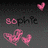 Animated pink hearts float above the name 'sophie' in three , with two heart shapes below each on a dark gray background