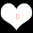Two white heart shapes with a red letter D centered inside each, displayed side-by-side on black background.