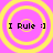 Four identical yellow concentric circles on a pink background with black text "I Rule :]" inside each circle.