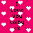 Pixelated pink background with white heart shapes and black text reading "I Love You Colby <3" arranged in vertical