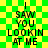Green and yellow checkered background with black text reading "I SAW YOU LOOKING AT ME" in two identical vertical