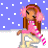 Pixel art contact sheet showing a winter-themed animated icon with a cartoon girl character in pink and brown, snow background, and "Let it snow" text across multiple frames.