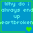 Blue background with light blue text reading "why do i always end up heartbroken" and green pixelated hearts in four quadrants.