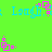 A bright green background features repeating cyan text 'Laugh.' and pink pixelated symbols with small dots below them, arranged in a pattern