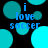 Pixelated blue text 'i love soccer' on black background with cyan circles, two variations of circle arrangement visible.