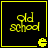 Yellow pixelated text 'old school' on black background with yellow border and small yellow pixelated shape in bottom-right corner.