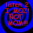 Four identical blue spiral backgrounds with red text reading "listen 2 I MOZ! NOT MOM!!!" arranged in a