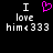 Pixelated text and a heart symbol on black background, with 'I' above 'love him<333' in white and pink.