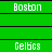 Green background with white text displaying 'Boston' and 'Celtics' in pixelated font across multiple and
