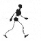 Black-and-white pixelated figure in walking cycle animation with four distinct poses across three of