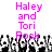 Pixelated text 'Haley and Tori Rock' in bright pink above a black-and-white crowd of raised hands, with the right side showing motion blur.
