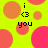 Bright yellow background with overlapping orange and pink circles; black text 'i <3 you' repeated in four locations; some circles partially cut off by edges.
