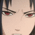 Anime-style character face with red eyes and dark hair, showing three distinct facial expressions