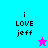 A four-quadrant displays 'i LOVE jeff' text with a star icon changing color between cyan and magenta backgrounds