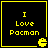 Four identical pixel-art display "I Love Pacman" text with a Pacman icon, each bordered in yellow on black background
