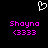 Pixelated white heart outline above two identical pink text blocks on black background.