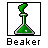Pixel art icon of a green laboratory beaker with swirling liquid inside, framed by a black border and labeled "Beaker" below in pixelated text.