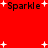 Red background with four instances of the word 'Sparkle' in black text and scattered white plus signs as sparkles.
