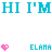 Animated sequence of repeating text 'HI I'M' with changing heart symbols and arrows above each instance.