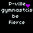 Pixelated text displays 'P-ville' with a purple heart, 'gymnastcis', 'be', and 'Fierce' on black background; animation shows heart changing to scattered dots.