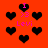 A red background with black heart shapes and pink text reading "I ×3 Levi" arranged in a pattern