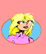 Animated cartoon icon of a blonde woman in pink shirt with blue oval background, showing sequential facial expressions and text changes.