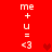 Red background with white text 'me + u = <3' repeated twice, featuring pixelated heart symbols in red and dark red.