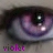 identical purple-irised eyes with black pupils and white highlights, each overlaid with text fragments in varying shades of pink